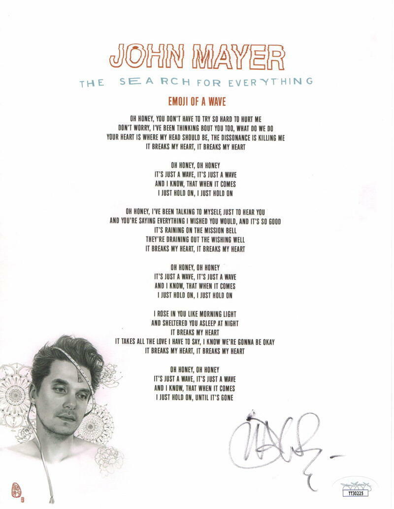 JOHN MAYER SIGNED AUTOGRAPH LYRIC SHEET - SOB ROCK, HEAVIER THINGS STUD W/ JSA