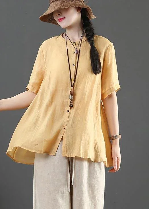 Fashion Yellow Loose Linen Summer Shirt Tops