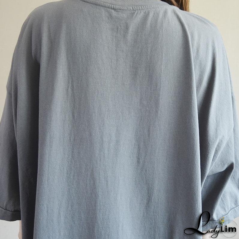 Fashion Round Neck Casual Printed Cotton Dress