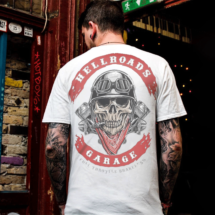 MOTOSUNNY Red Hellroads Garage White Print T-shirt 4fa8