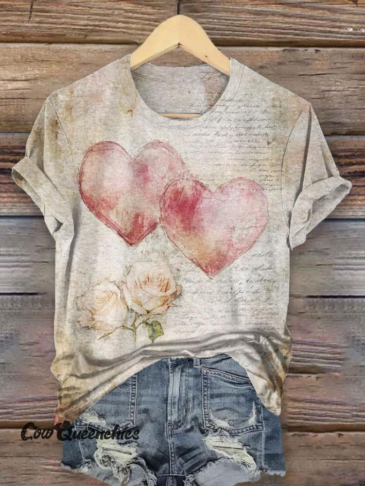 Vintage Heart Art Print T-Shirt Multicolor / S