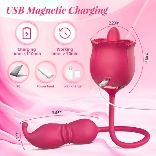 **3 In 1 Rose Tongue Licking Thrusting Vibrator