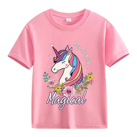 【2Y-13Y】Never Stop Being, Magical Unicorn Graphic T-Shirt For Kids