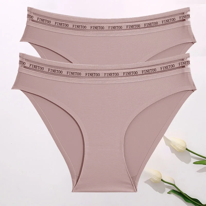 FINETOO 2PCS/Set Women Seamless Panties Lingerie Letter Underpant Ladies 7 Solid Colors L-XXL Woman Sexy Panty Briefs Underwear