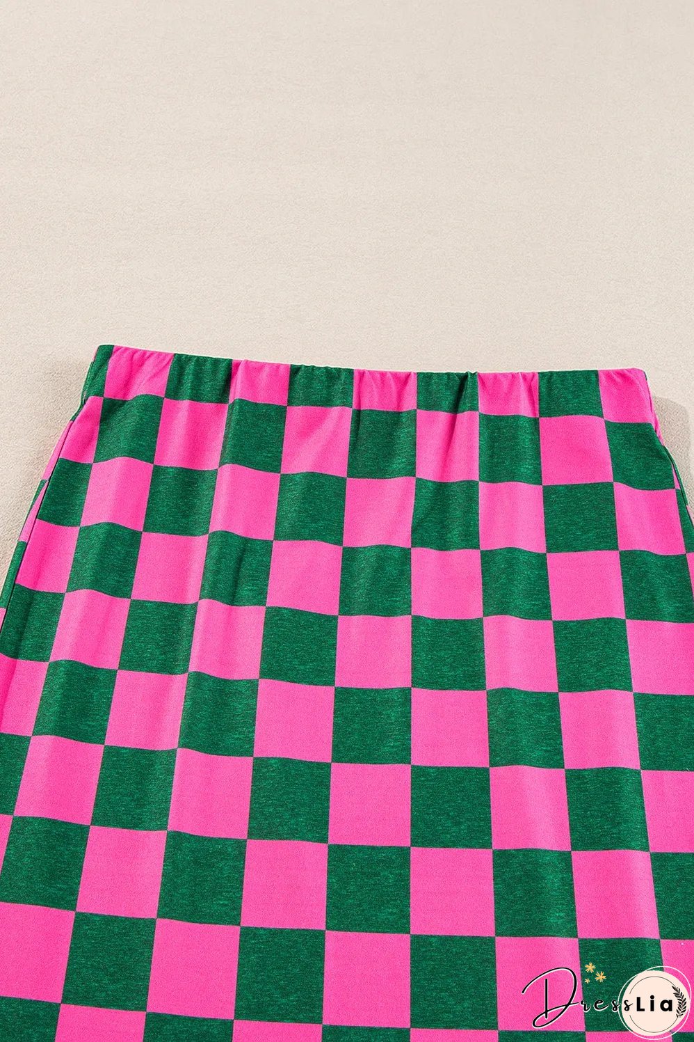 Rose Checkered Print Side Slit High Waist Midi Skirt