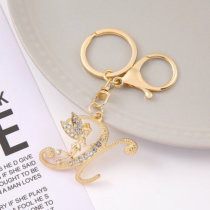 Minimalist Letter Zinc Alloy Diamond Unisex Bag Pendant Keychain