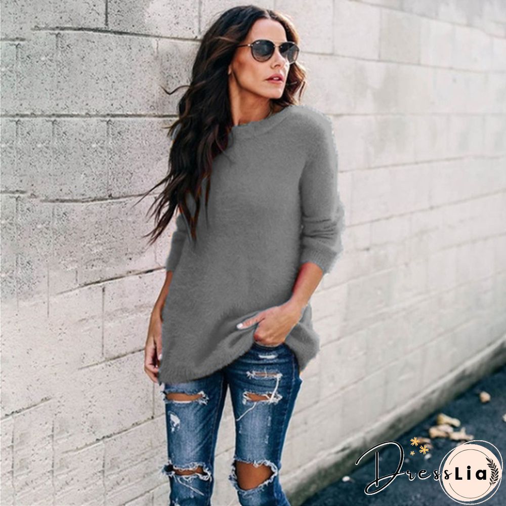 New Women Sweater Autumn And Winter Fashion Casual Round Neck Long Sleeve Knitted Sweaters Top Plus Size