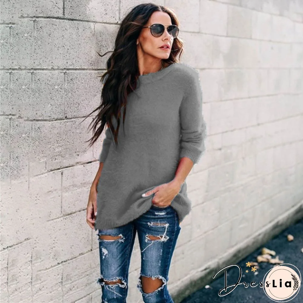 New Women Sweater Autumn And Winter Fashion Casual Round Neck Long Sleeve Knitted Sweaters Top Plus Size