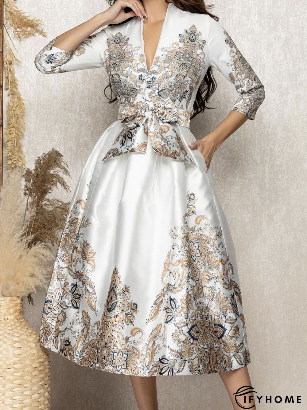 Regular Fit Cross Neck Elegant Midi Dress | IFYHOME