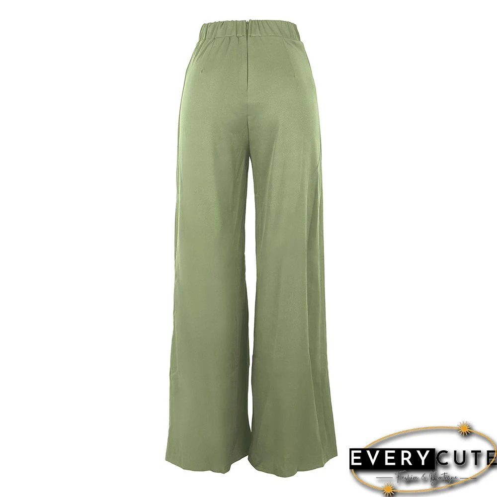 Light Green Back Zipper Casual Wide Leg Pants