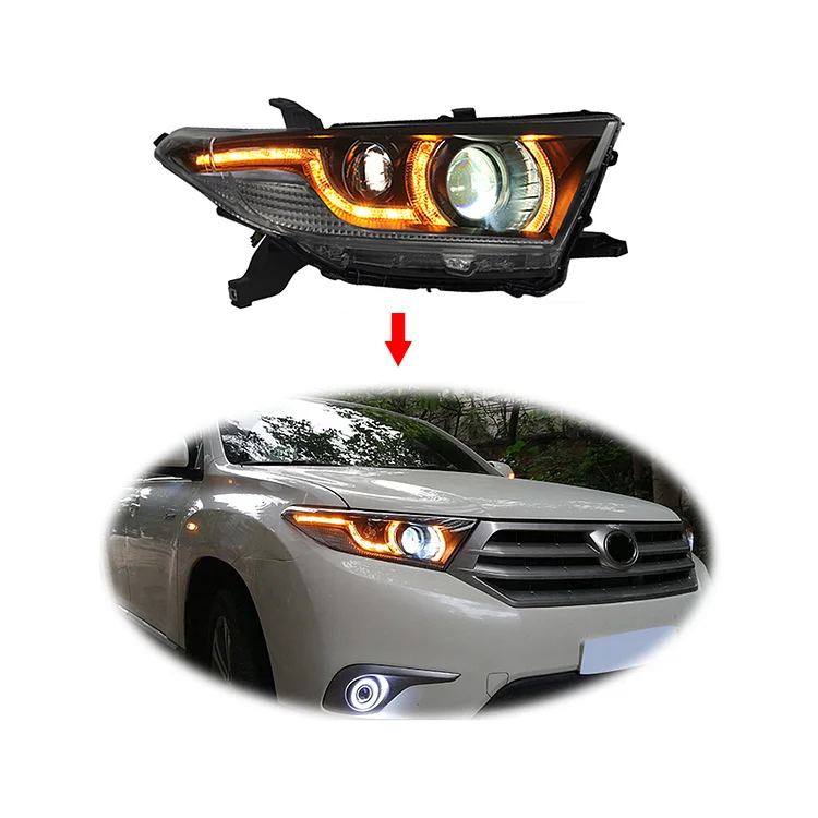 Upgrade LED sequential dual optical lens headlamp headlight assembly for toyota highlander 2012-2014 head lamp head light ITN Auto