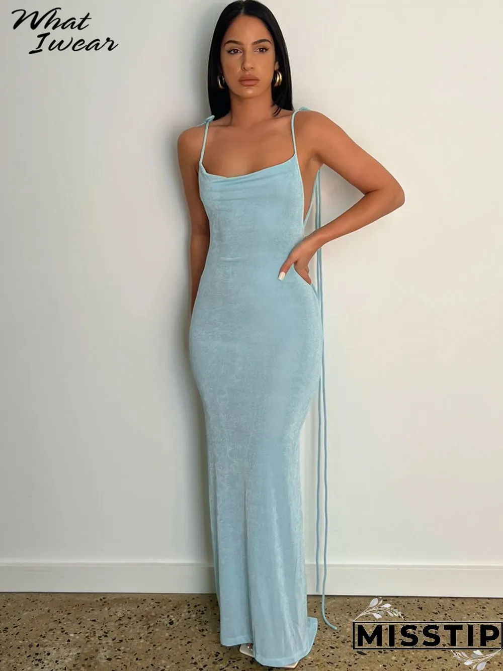 Backless Maxi Dress Sexy Blue Orange Spaghetti Strap Slim Women Long Club Party Beach