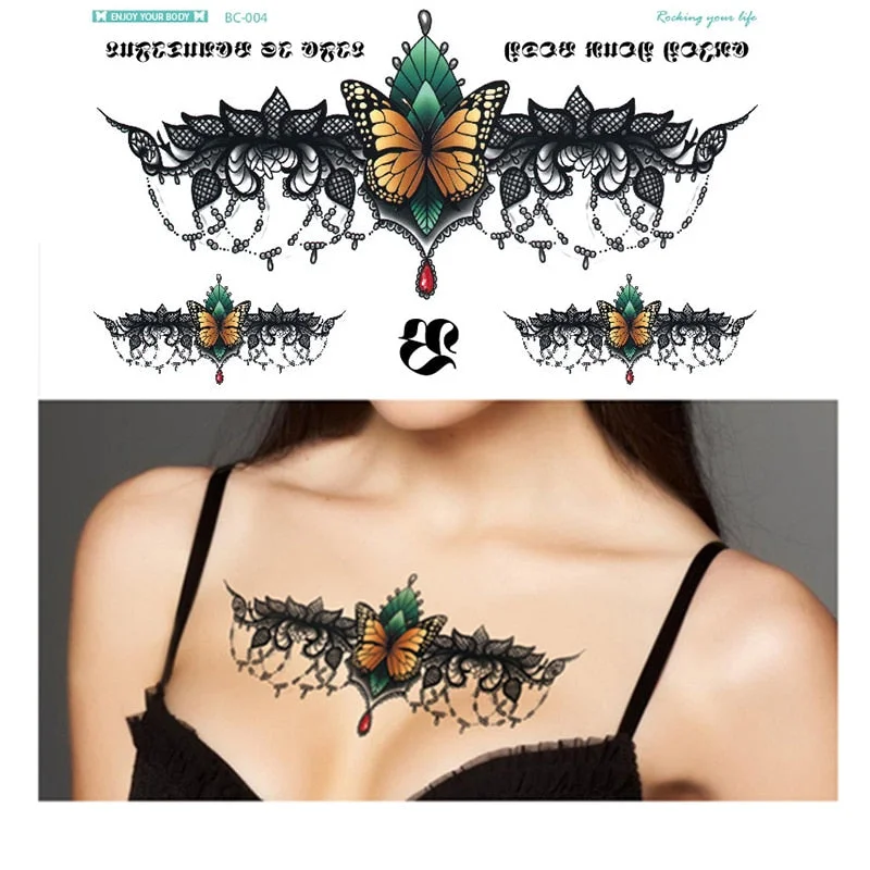 1Piece Temp Body Art Lower Back Temporary Tattoos Fantasy Fake Tattoo for Women Girls Adult Butterfly Flower Waterproof Stickers
