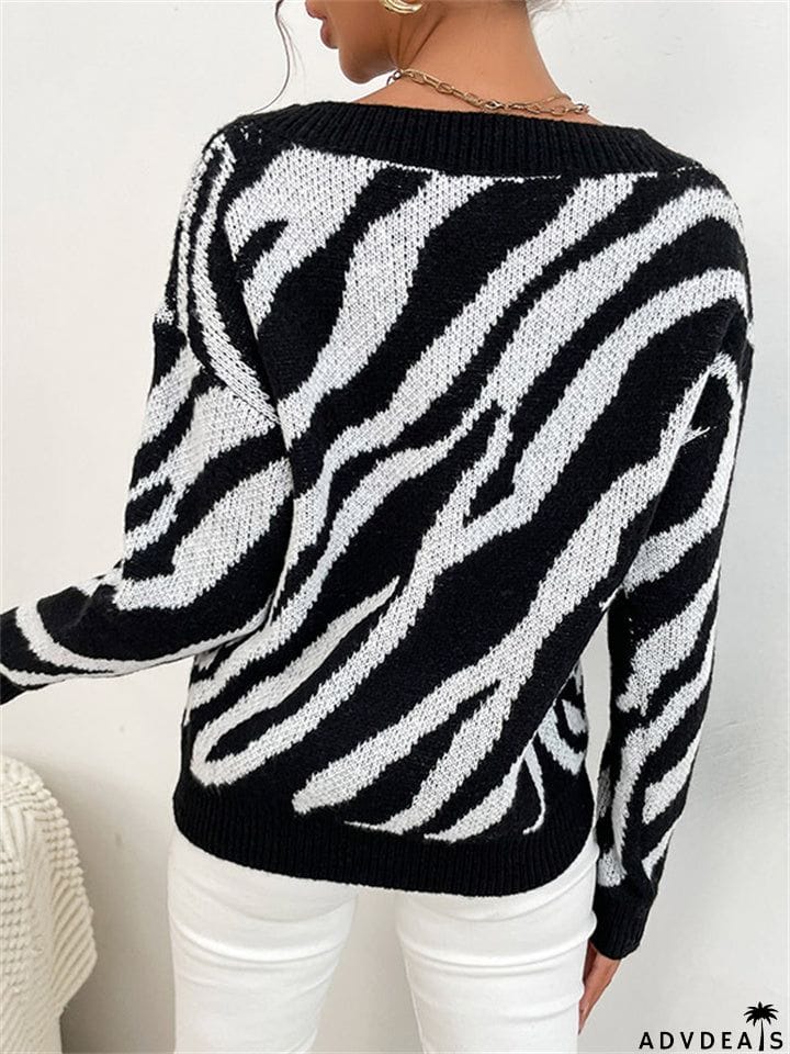 Fashion Zebra Pattern Warm Knitting Sweater