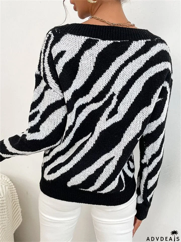 Fashion Zebra Pattern Warm Knitting Sweater
