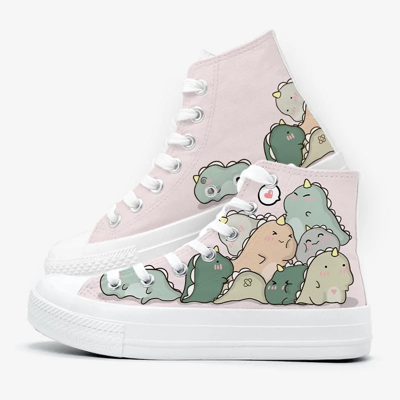 Chubby Dinosaurs High Top Canvas Shoes - Women's