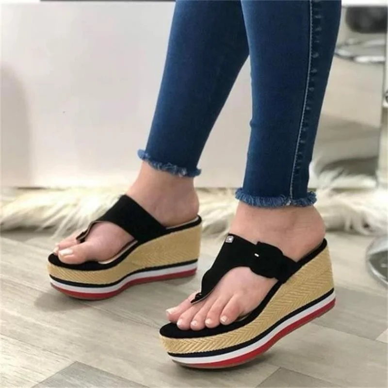 Women Sandals 2021 New Heels Woman Slippers Platform Wedges Shoes Ladies Summer Slides Mujer Buckle Flip Flops Plus Size 43