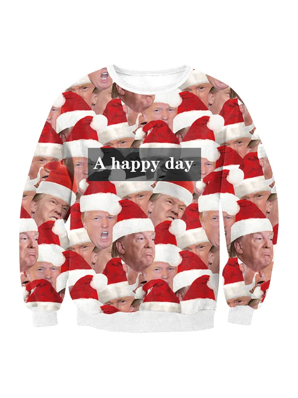 pullover sweater women santa elk long sleeve round neck loose top Flusfy