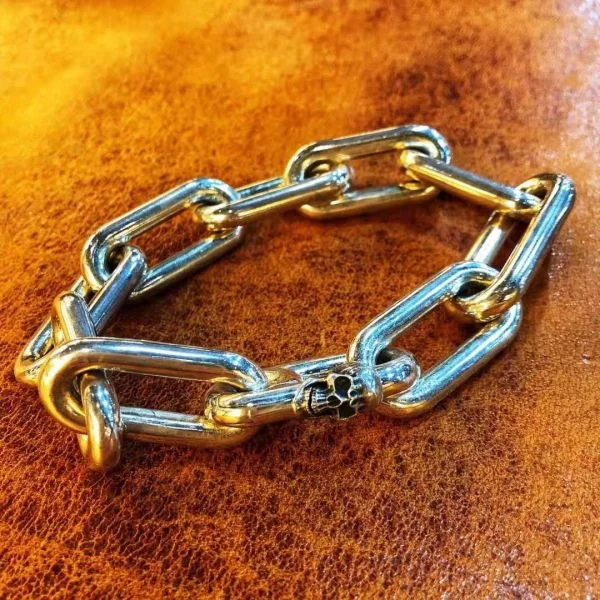 Sterling Silver Skulls Link Chain Bracelet