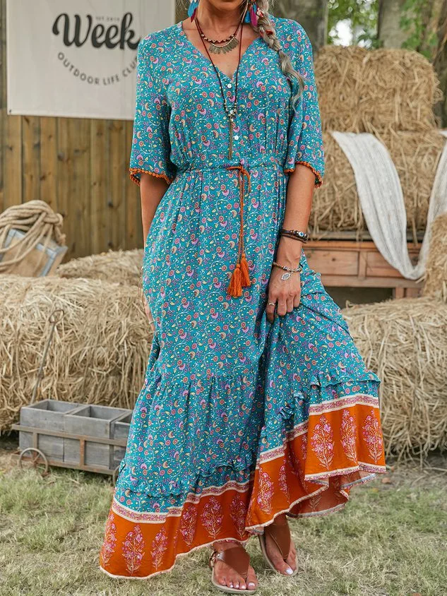 Boho Holiday Short Sleeve Weaving Dress