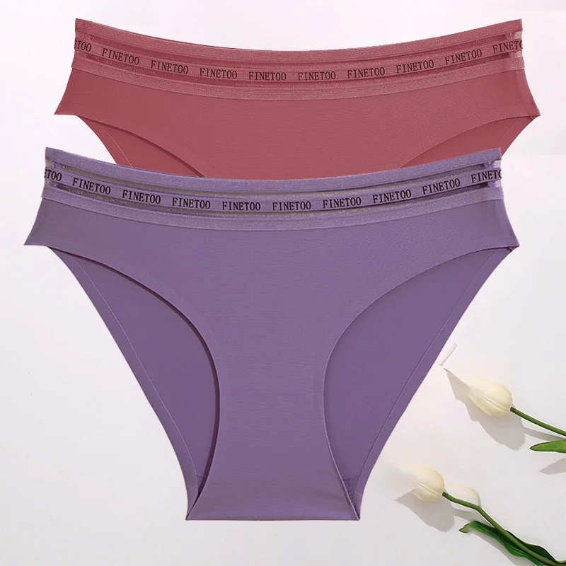 FINETOO 2PCS/Set Women Seamless Panties Lingerie Letter Underpant Ladies 7 Solid Colors L-XXL Woman Sexy Panty Briefs Underwear