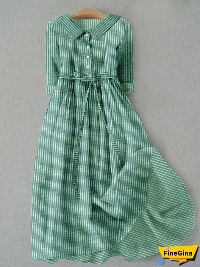 Women's Vintage Striped Design Printed Lace-Up Dress