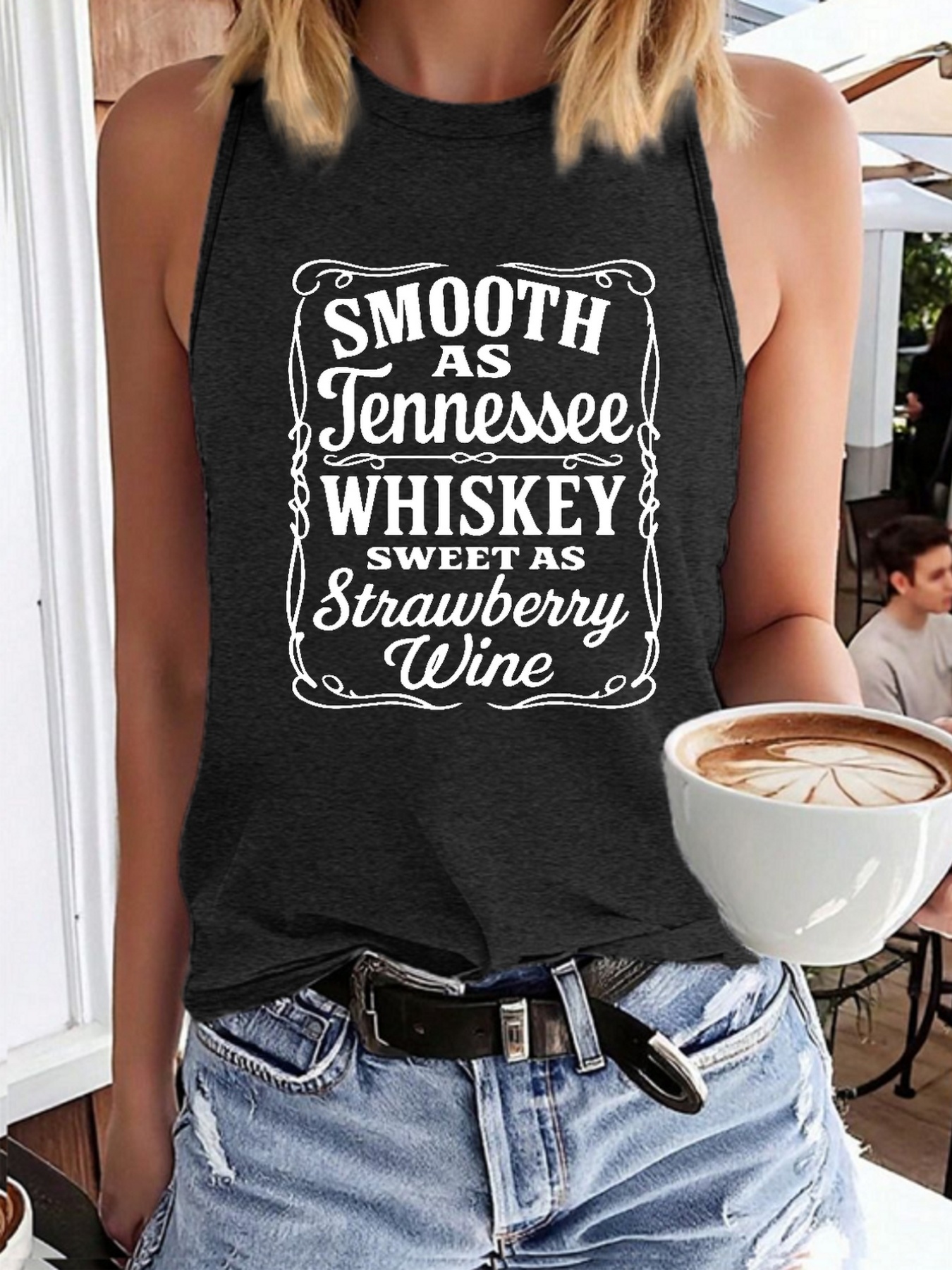 Women's Sleeveless Tank Top - "Smooth As Tennessee Whiskey, Strawberry Wine" Print, Casual & Breathable Round Neck Summer Shirt, Lightweight Outdoor Tee With Vintage Design, Ladies Tank To | IFYHOME