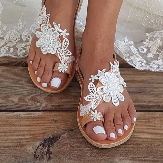 Women's Lace Romantic White Flower Decorative Summer Wedding Sandals