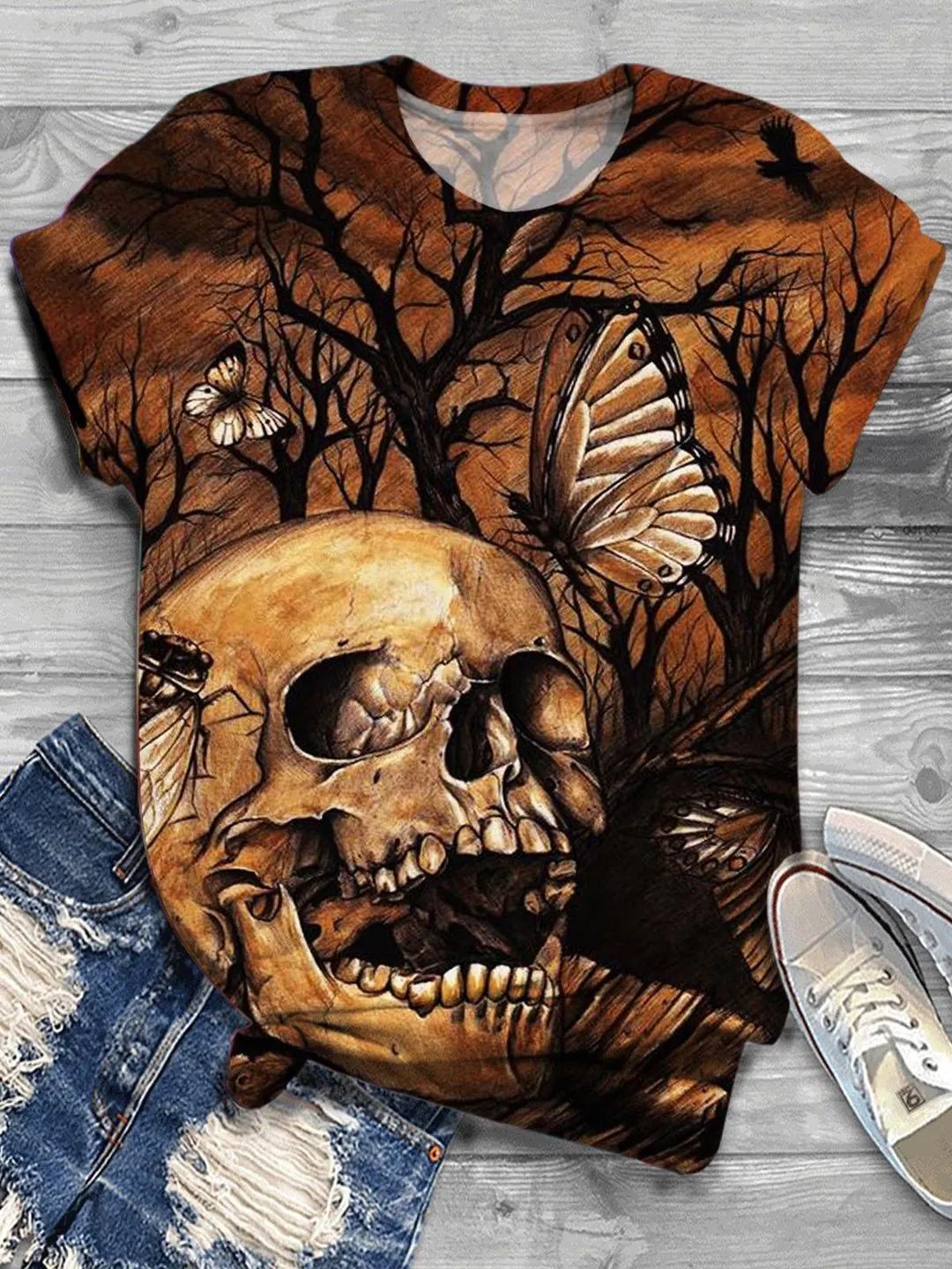 Women's Butterfly Skull Print Top