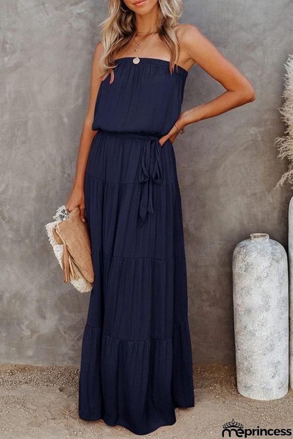 Bandeau Solid Color Maxi Dress