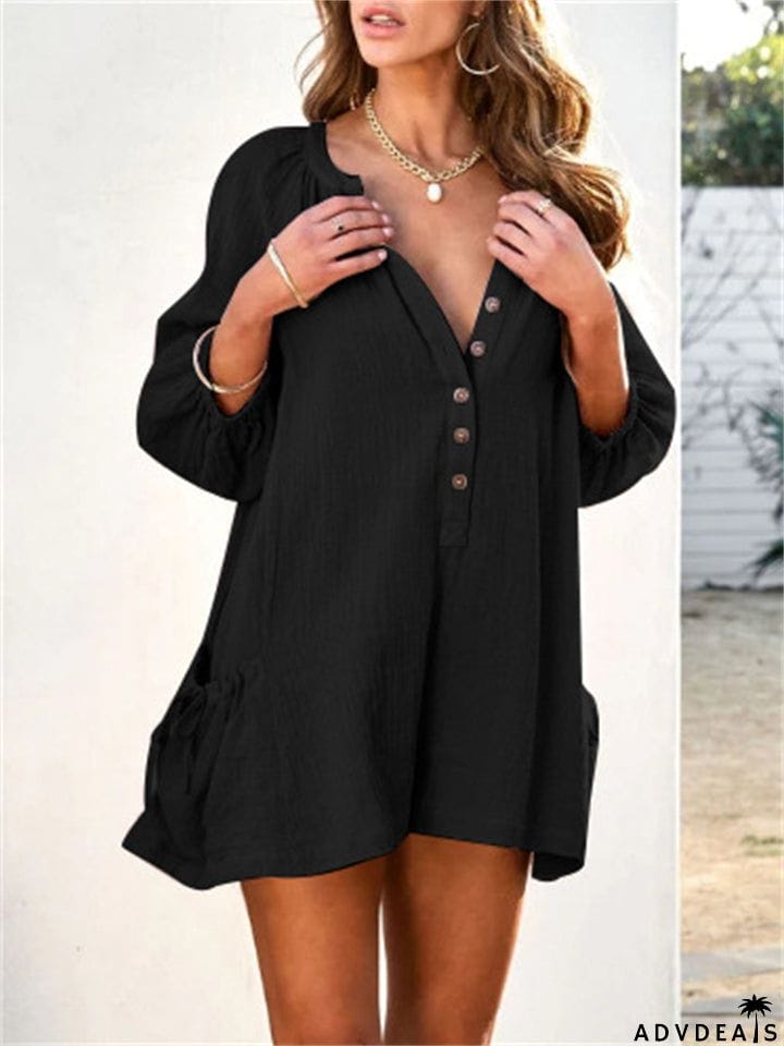 V Neck Side Pocket Vacation Short Jumpsuits for Lady