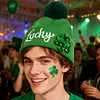 St Patricks Day Hat Sequins Lucky Pom Beanie Hats Green Knit Winter Hat for Irish-Themed Events