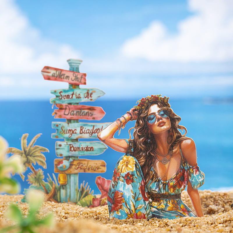 스티커 - 여름 여행 시리즈 빈티지 캐릭터