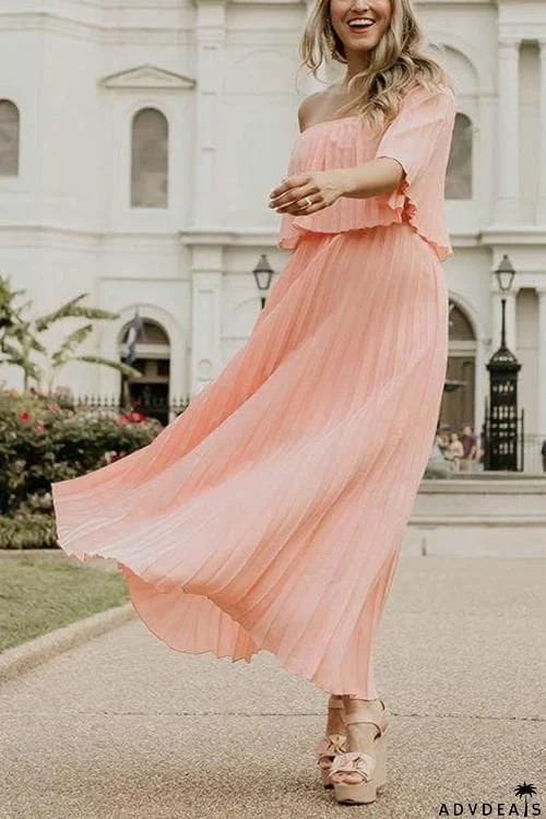 Off Shoulder Pleated Maxi Dress