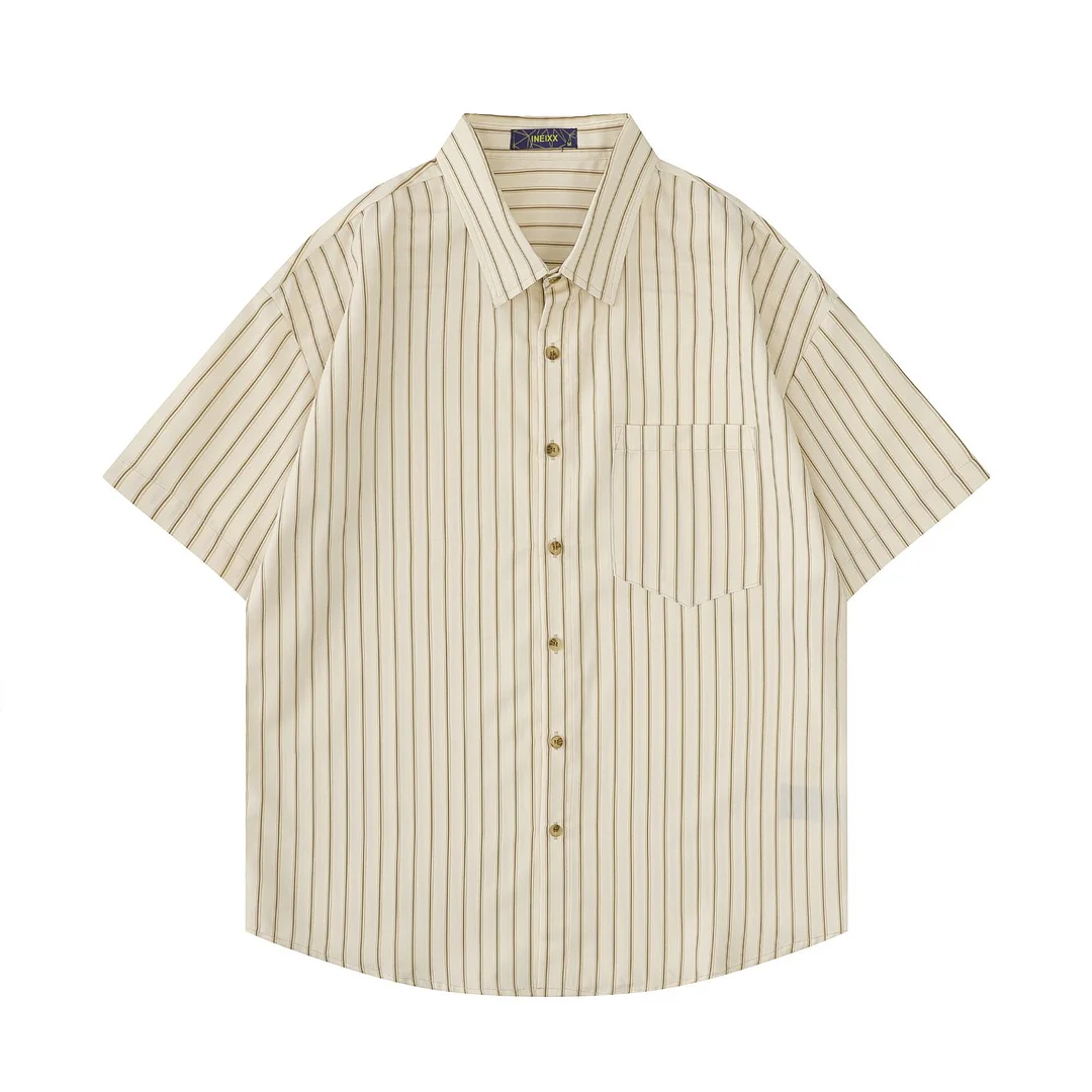 Vertical Stripe Printed Short Sleeved Shirt Loose Casual Shirt