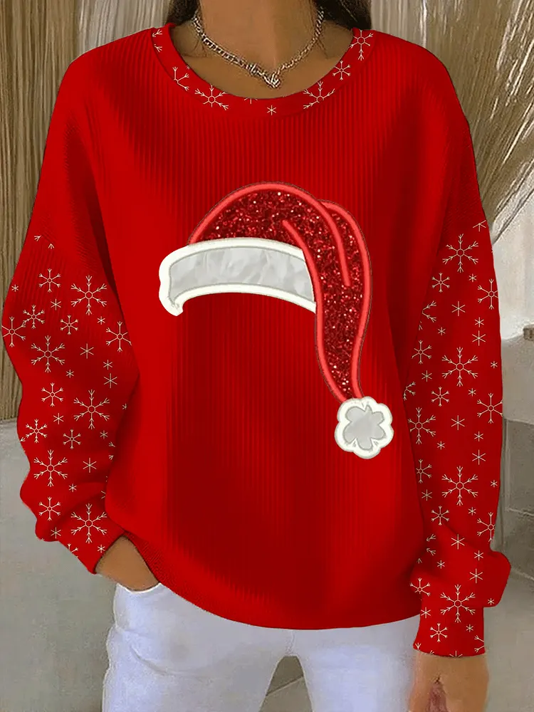 Women's Christmas Print Round Neck Sweatshirt 