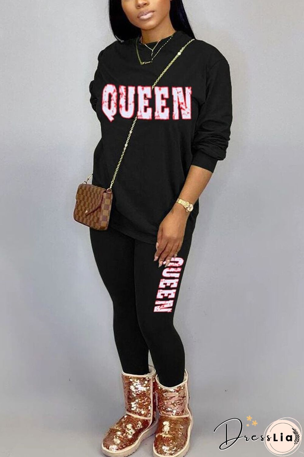 Casual Letter Print Basic Two Pieces