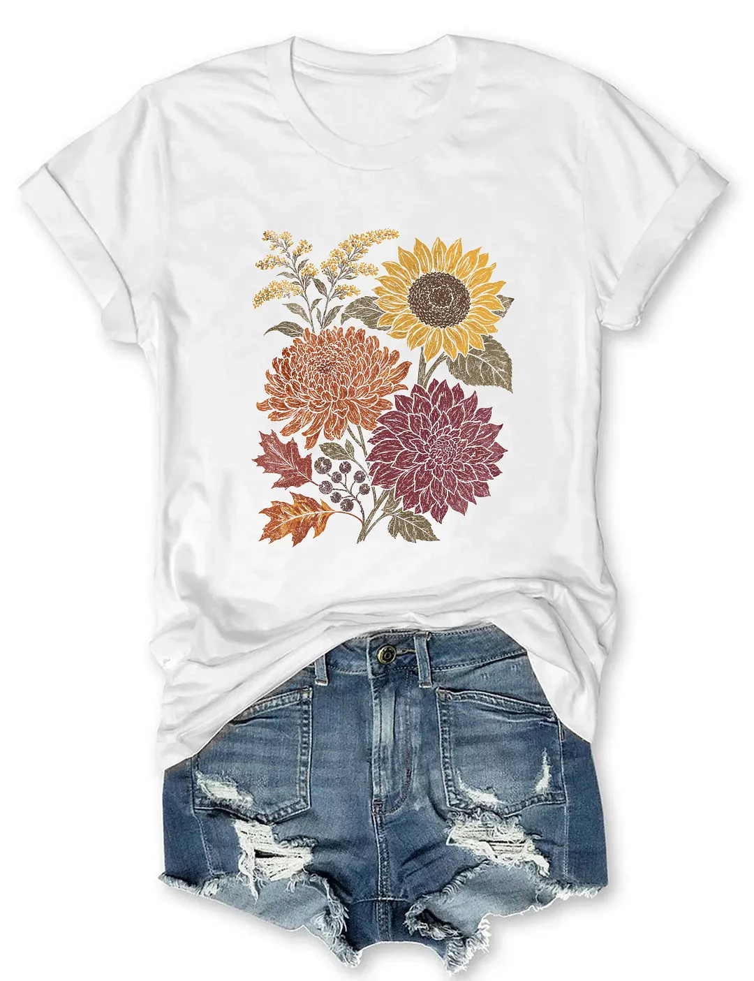 Fall Floral Sunflower Dahlia T-shirt