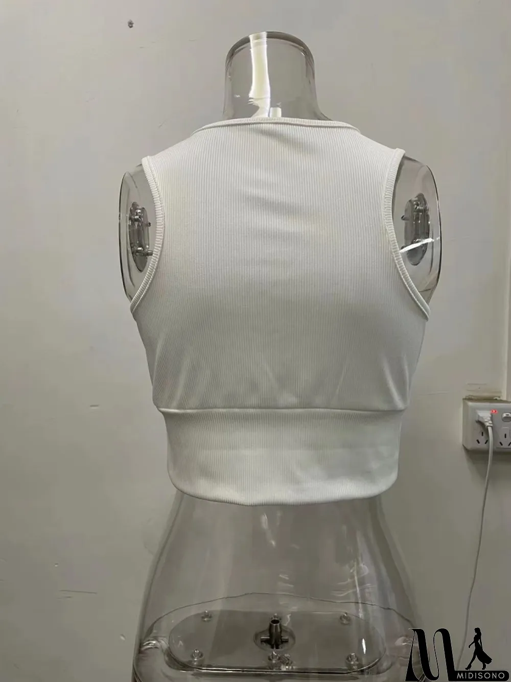 MidiSono - Women Summer White Deep V-neck Solid Knit Tank Tops