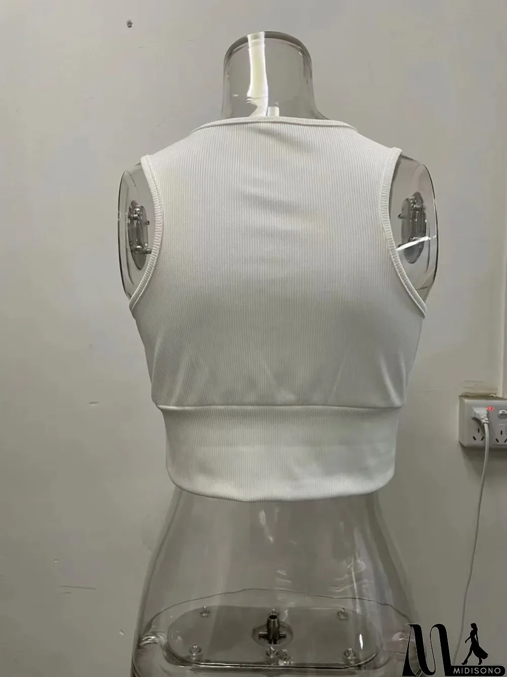 MidiSono - Women Summer White Deep V-neck Solid Knit Tank Tops