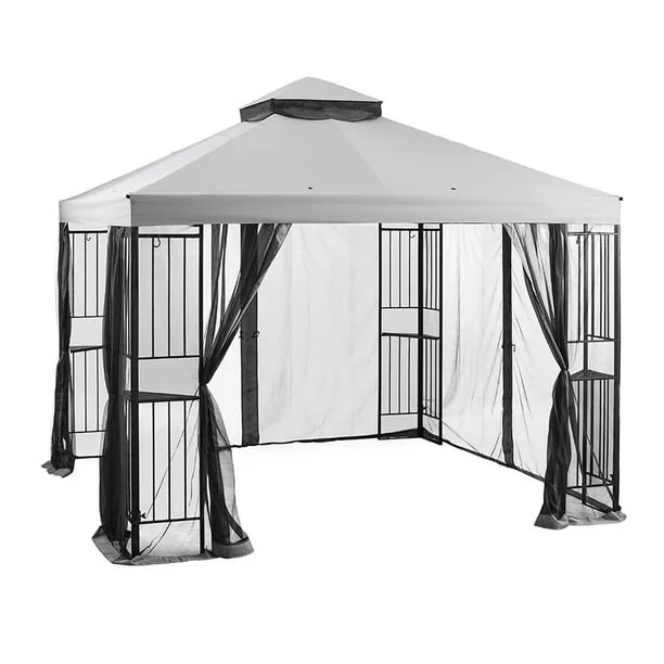 Toldo Mainstays Gazebo con Cortinas y Mosquitero Gris 3x3 m