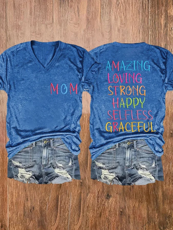 Women's Amazing Loving Strong Happy Selfless Graceful Mother Casual V-Neck Tee socialshop
