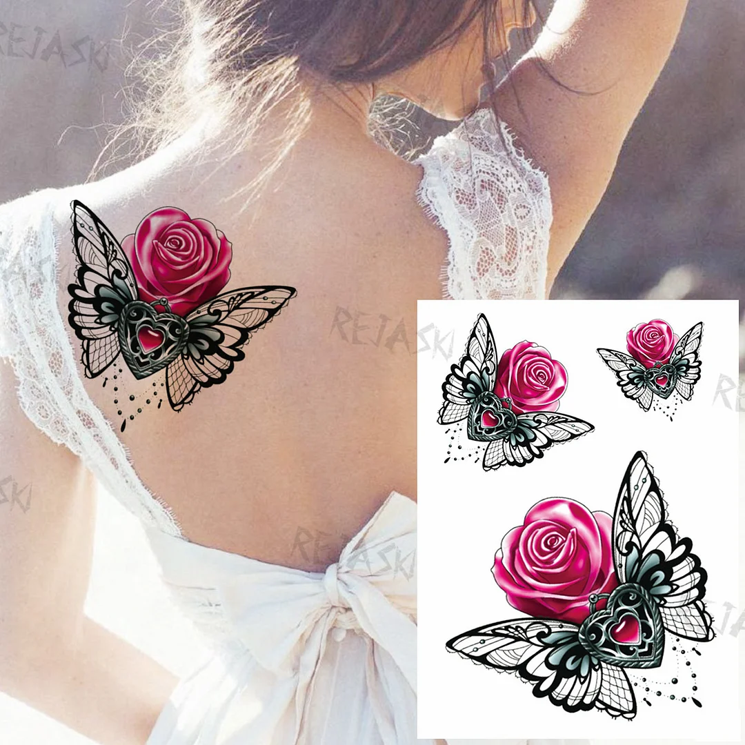 Sdrawing Butterfly Rose Flower Temporary Tattoos For Women Men Leopard Reindeer Henna Clown Fake Tatoos Waterproof Tattoo Stickers