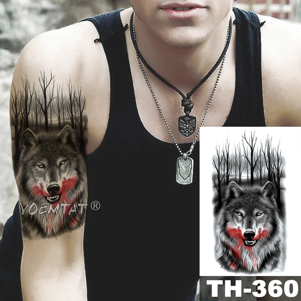 Forest Shadow Wolf Temporary Tattoo Sticker For Men Women Owl Lion Waterproof Fake Henna Tiger Animal Body Art Tatoo Decal