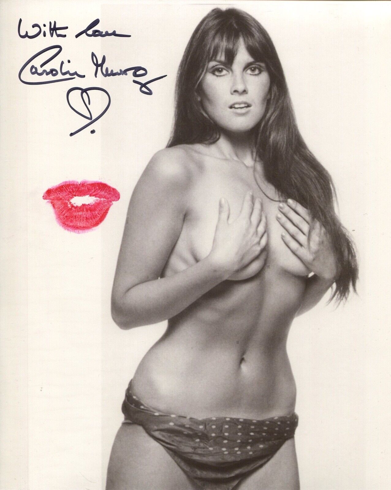 007 Bond girl Caroline Munro signed and lipstick kissed Photo Poster painting - REF 21sa