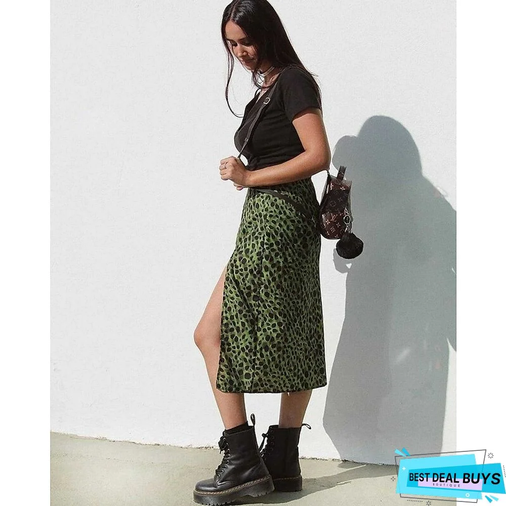 Women's Skirt Midi Polyester Black Purple Brown Green Skirts Summer Split Print Without Lining Fashion Holiday Vacation S M L