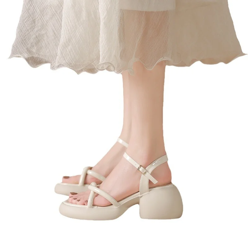 Woherb Woherb Tall Heel Sandals Female Summer 2024 New Fashion Fashion With Skirt French Thick Heel Thick Bottom Roman Shoes-Outfit Ideas