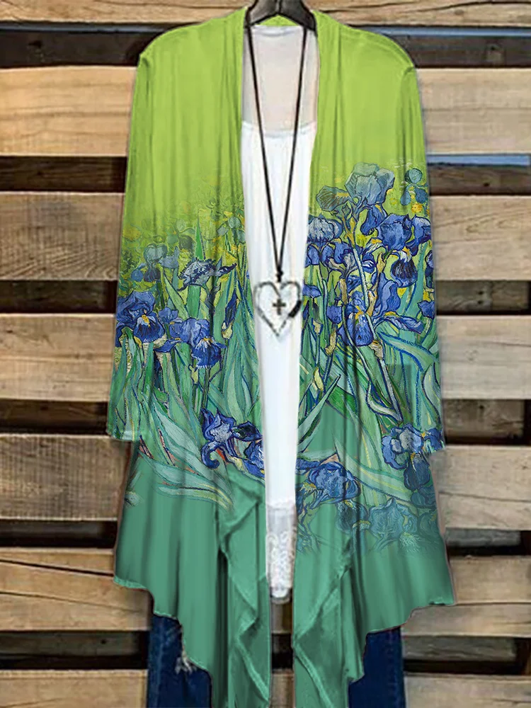 VChics Irises Inspired Contrast Gradient Flowy Kimono