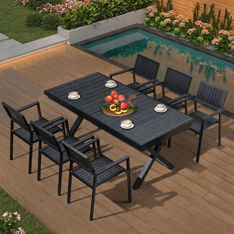 Homemys Retractable Outdoor Dining Table And Chair Set With Aluminum Alloy Legs