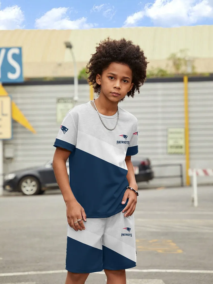 New England Patriots  New Design Kids（5-14Y)' Casual Crew Neck T-shirt And Drawstring Shorts  2pcs/Set